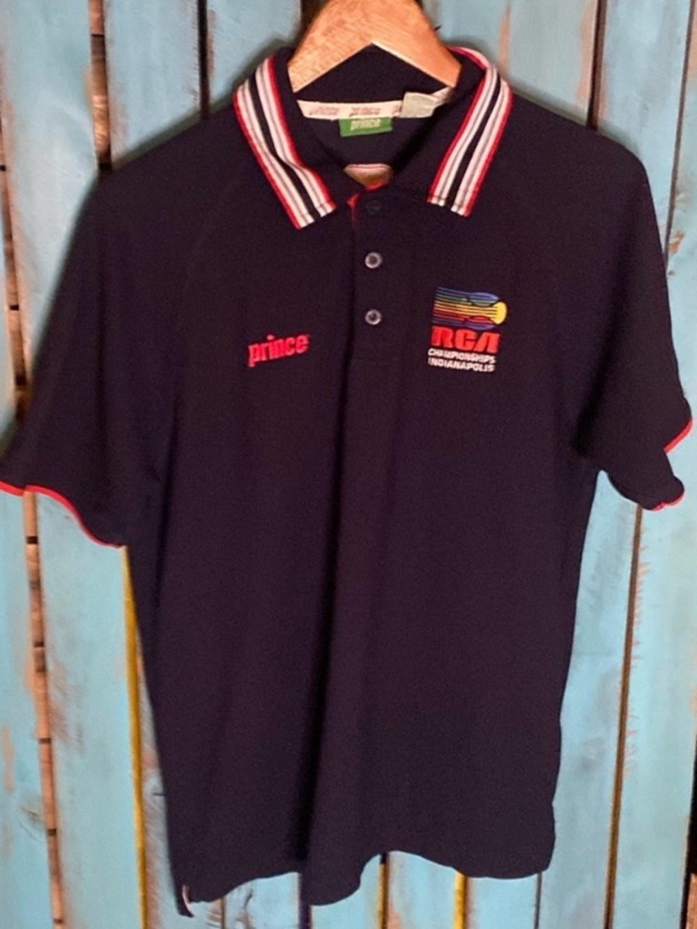 Vintage 90s Prince RCA Tennis championships Indianapolis polo shirt large navy